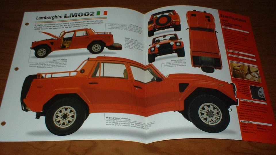 1987 年兰博吉尼 LM002 原装 IMP 手册规格 INFO 87-93 RAMBO LAMBO — 第 1/1 张图片