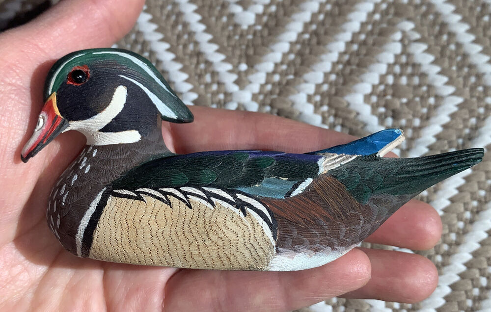 Wood  Duck  Miniature Mini Decoy  wood, Hand Carved, Vintage