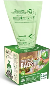 Compostable Bags 2.6 Gallon 100 Count Small Kitchen Food Waste Bin Certified - Picture 1 of 6