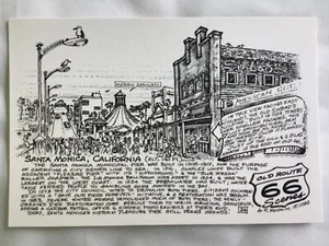Bob Waldmire Route 66 Postkarte "Santa Monica Pier Kalifornien" Kostenloser Versand - Bild 1 von 2