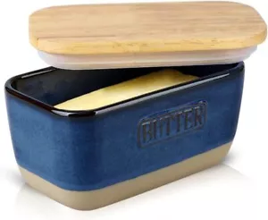Ceramic Butter Dish with Lid for Countertop, Airtight Butter Keeper with Woo - Picture 1 of 6