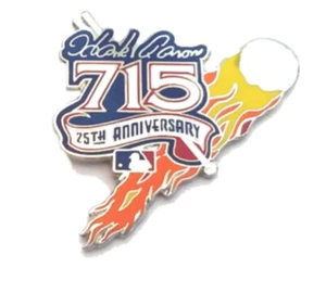 BRAVES PIN 1996 HANK AARON PIN 715 ANNIVERSARY 25th COMMEN. BASEBALL FLAME PIN - Picture 1 of 4