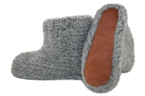 Hausschuhe Hüttenschuhe Lammwolle Schafwolle Wollschuhe Wildleder Grau Gr.36-47 - Bild 1 von 5