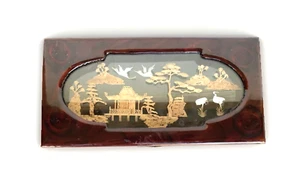 Caja de música/joyero chino tallado de corcho y madera de colección con pagoda, pájaros 9+"x4"x3" - Imagen 1 de 10