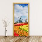 Self-Adhesive Door Sticker traditional Dutch scenery with windmill and flowers