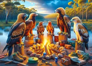QPuzzles 1000 Piece Jigsaw Puzzle - Aussie Animals Camping - Wedge Tailed Eagles - Picture 1 of 1