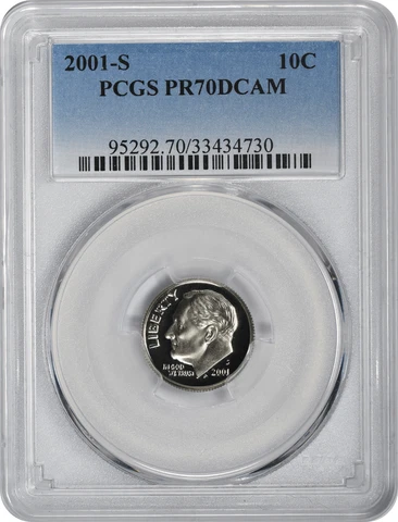 2001-S Roosevelt Dime PR70DCAM Clad PCGS Cover