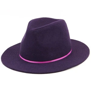 Wolle Fedora Hut Hawkins Damen Krempe Schwarz Lila Brown Kappe - Picture 1 of 10