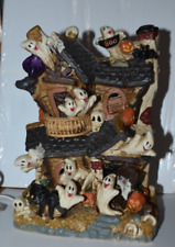 Vintage Electric Light Halloween Haunted House w/ Ghosts & Pumpkins Ceramic 7.5"