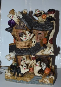 "Luz eléctrica vintage casa embrujada de Halloween con cerámica de fantasmas y calabazas 7,5" - Imagen 1 de 5