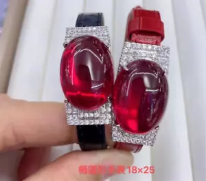 High quality Lab-Created Oval Cabochon Pigeon Blood Red Ruby Watch Bangle 1pcs - Picture 1 of 5