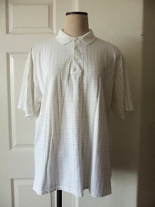 POLO Ralph Lauren Ivory Blue Windowpane 100% Fine Cotton Knit Polo Golf Shirt L - Picture 1 of 8