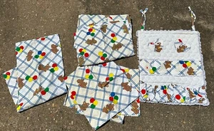 Vintage Nursery Curtains / Sheets / Diaper Holder 80’s Balloons Teddy Bear Crib - Picture 1 of 3