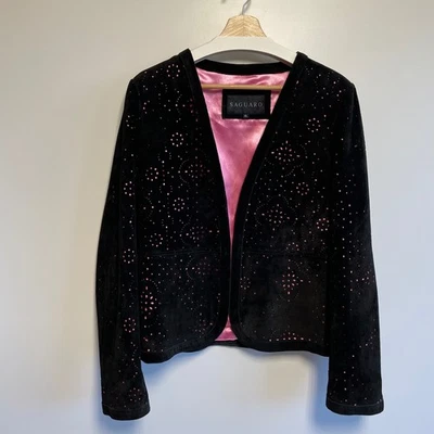 Chaqueta Saguaro Mujer Negra Gamuza Corte Láser Rosa Forro Satinado Talla XL Foto 1 de 4