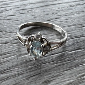 Bague en argent massif Et Aigue Marine - Picture 1 of 3