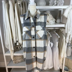 Love Tree talla Top a cuadros de franela largo túnica grande, chaleco, boho, lagenlook #4331 - Imagen 1 de 9