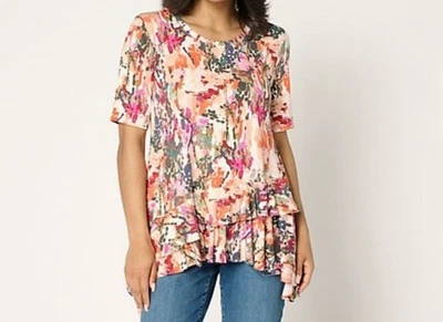 Top Lori Goldstein Med Multi Abstracto Rayón Tejido Volantes Dobladillo A693725 Nuevo sin Etiquetas Foto 1 de 4