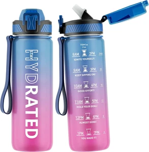 Borraccia con Cannuccia, 27Oz Bottiglie d'Acqua Motivazionali con Indicatore del Tempo per Dri - Foto 1 di 12