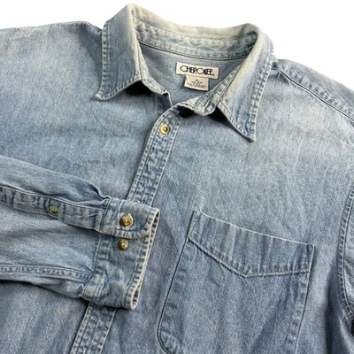 Camisa vaquera Cherokee para hombre azul talla XL cuello manga larga algodón aplastado de colección Foto 1 de 4