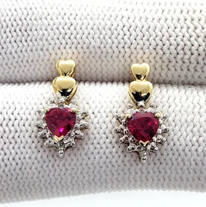 10 Karat Gelbgold Herz Ohrhänger rosa Turmalin und Diamant - Bild 1 von 8