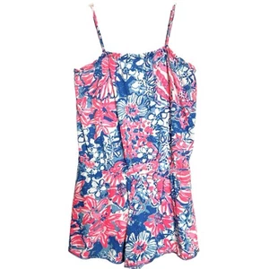 Lilly Pulitzer GIRLS Jaycee Romper XL 12-14 Blue Pink Floral Cotton Playsuit - Picture 1 of 9