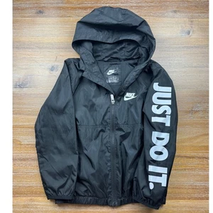 Nike Windrunner Jacket Hooded Full Zip Just Do It Black Kids Size 6-7 - Picture 1 of 6