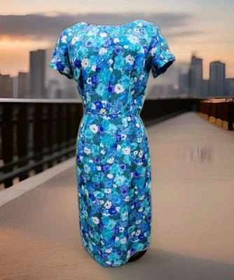 Vestido De Colección Años 50 Liberty of London Talla LG Volup Azul Floral 100% Seda Movible Forrado Foto 1 de 4