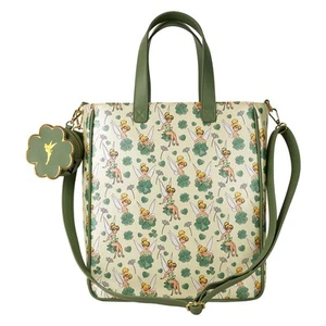 Loungefly Peter Pan Tinker Bell Clover All-Over Print Tote Crossbody Bag With - Picture 1 of 7