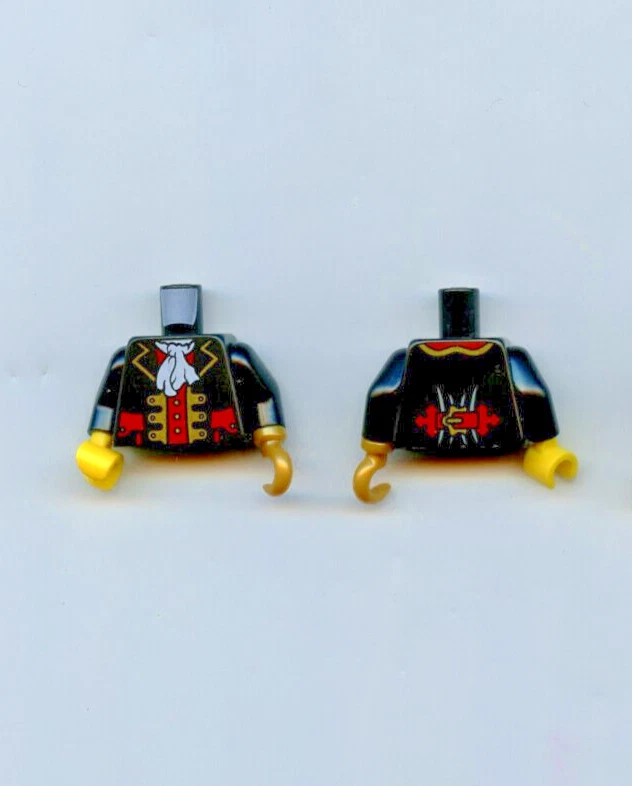 LEGO x 2 Minifigura Torso Capitán Pirata Negro con Gancho Dorado Mano Foto 1 de 1