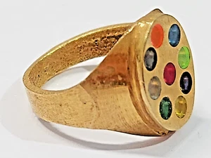 NAVRATNA NAVARATHNA NINE PLANET GEM STONE RING CHARM CHAKRA PLANET RING BRUSHED - Picture 1 of 5