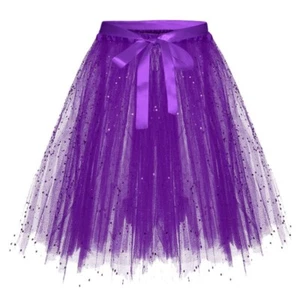 Lady Tutu Dance Skirt Sequin Mesh Sheer Dance Tulle Party Club Layered Cute Chic - Picture 1 of 16