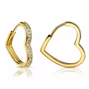 Ohrringe Gold Herz Creolen Damen Zirkonia 18 Karat vergoldet WASSERFEST O3392DL - Bild 1 von 2