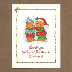 Cute Vintage CHRISTMAS BEARS THANK YOU Blank Card by Kristin Kennedy Smith +✉ - Picture 1 of 6