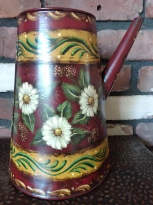 Hand Painted Decorative Floral Long Spout Metal Watering Can - Image 1 of 4