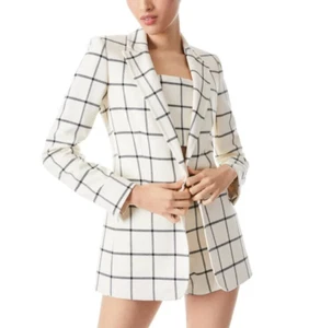 Alice + Olivia Off White Black Windowpane Long Fitted Breann Blazer Sz 10 $550 - Picture 1 of 7