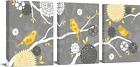 Yellow Birds Canvas Art Yellow and Grey Wall Decor Bird Flower Painting Picture 