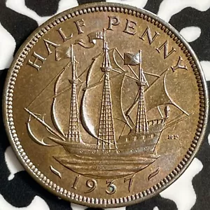 1937 Great Britain 1/2 Penny Half Penny Lot#E0488 High Grade! Beautiful! - Picture 1 of 2