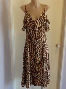Witchery Sleeveless Linen Animal Print Long Ruffle Dress Size 4 As New - Picture 1 of 9