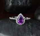 Women's Engagement Ring 2Ct Pear Cut Lab Created Amethyst 14K White Gold Plated