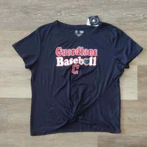 NWT MLB Cleveland Guardians Women's Tie Front T-Shirt Navy Blue Size L - Picture 1 of 6