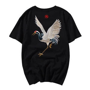 Niepce Japanese Streetwear Crane Embroidery Graphic Tees Men - Picture 1 of 30