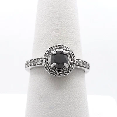 Nuevo anillo de compromiso de promesa de halo transparente de diamantes negros genuinos de oro blanco de 10 quilates Foto 1 de 4