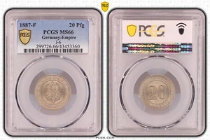 Coin Penny Empire 20 Pfennig 1887 F PCGS MS66 Showpiece nswleipzig - Picture 1 of 4