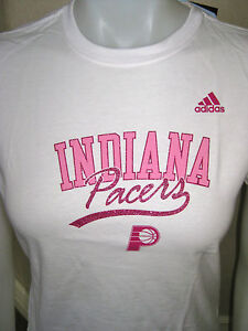 ADIDAS INDIANA PACERS WOMENS WHITE PINK EVERYDAY T SHIRT LARGE L LG NBA LADIES
