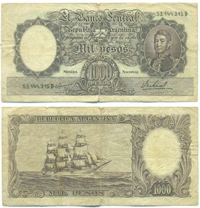 ARGENTINA NOTE 1000 PESOS (1968) IANNELLA-REAL SUFFIX D B# 2167 P 279b - Picture 1 of 1
