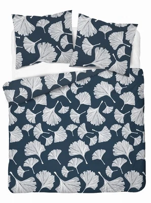 Baumwollbettwäsche 220x200 Blumen Blätter Blau - Bild 1 von 4