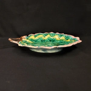 GSH Etruscan Majolica Bread Plate Hand Painted Begonia Leaf Pink Green 1880-1892 - Picture 1 of 16