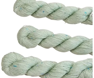 Silk 80% Linen 20% Sequin Yarn 100 G Per Hank Total 300G Soft Warm Celery Green - Picture 1 of 2