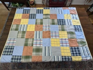 48"x44" Lined "PATCHWORK LAP THROW" handmade w/Up-cycled 100%cotton Men's Shirts - Picture 1 of 11