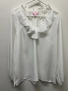 Lilly Pulitzer Top Damen Medium weiß Ellie Rüschen Bluse Party Polyester - Bild 1 von 3